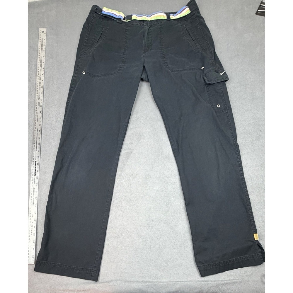 Vintage Nike Belted Cargo Pants Boy 12 14 Large Black Baggy Loose Sporty Stretch